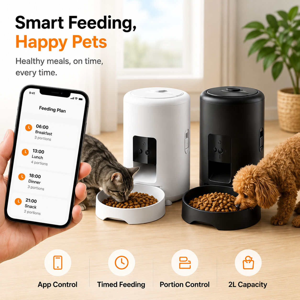 Smart Automatic 2L Pet Feeder — WiFi App Control, Scheduled Meals & Portion Control